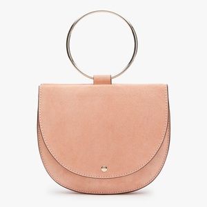 Theory Whitney Hoop Bag in suede dusty pink